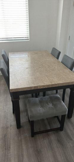 Marble Dining Table with 4 Chairs (with extra stool)