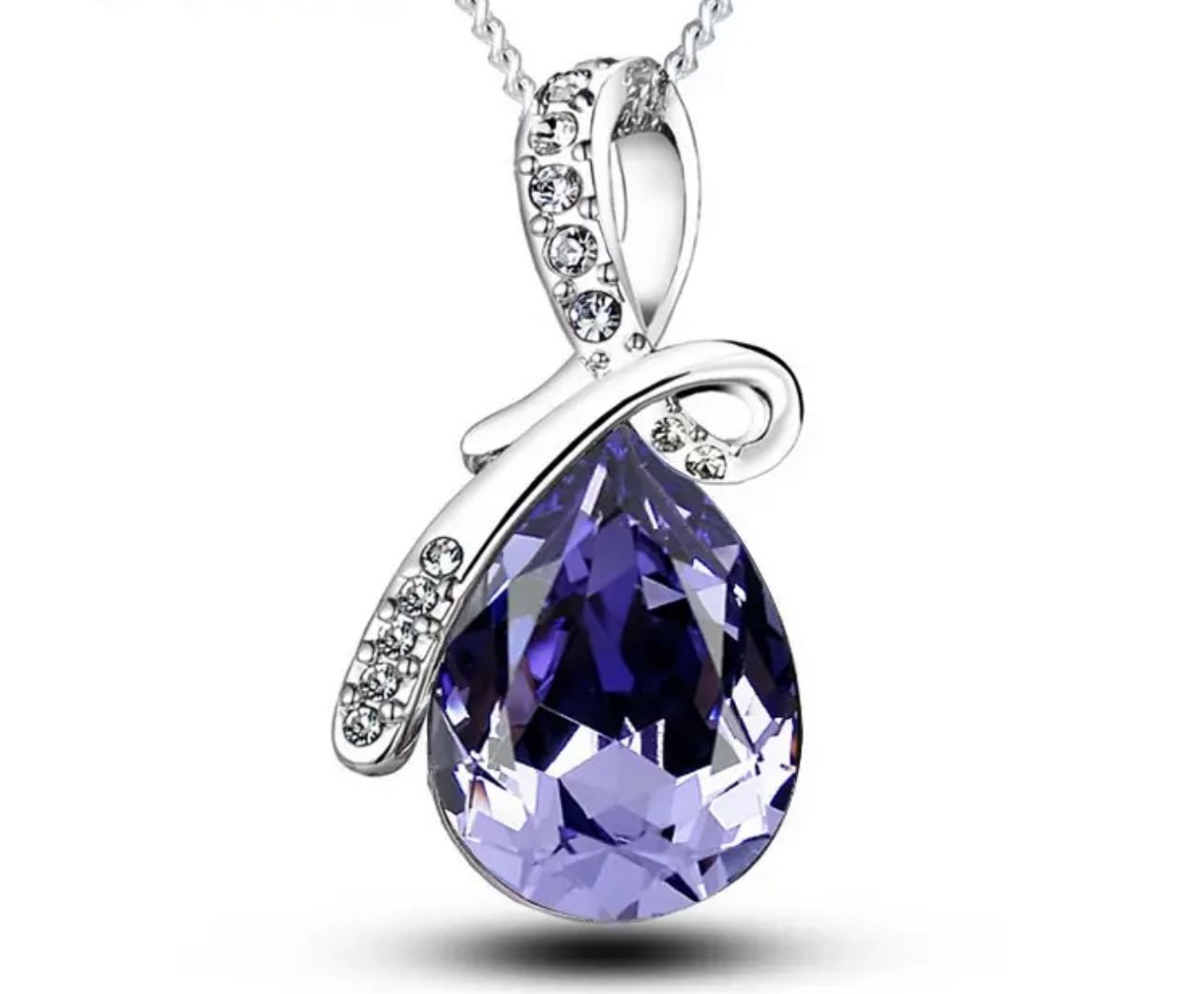 925 Sterling Silver Colorful Cubic Zirconia Waterdrop Pendant Necklace Women Gir