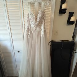 David’s Bridal Floral Mesh Beige/Pink Dress