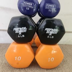 Two 10lb, Two 8lb, Two 3lb Dumbbells