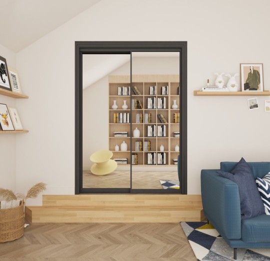 36 in. x 80 in. Polished Edge Mirror Framed with Gasket Interior Closet Sliding Door with Aluminium Trim