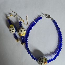 SWAROVSKI BEAD HAND PAINTED UNIQUE BOUTIQUE  7"BRACELET EARRINGS RARE FIND  SET