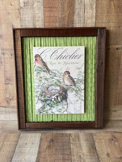 Rustic Farmhouse Wood Frame With Bird Print