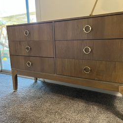 Wood And Brass Six Drawer Dresser