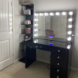Makeup Vanity Black With Bluetooth Mirror  Price includes delivery and assembly shelf is separately In Stock  Financing available