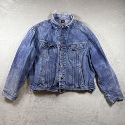 Vintage Lee Riders Men’s XL PATD-153438 Blue Jean Denim Trucker Jacket Distress