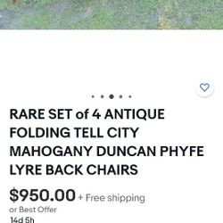 RARE SET of 4 ANTIQUE FOLDING TELL CITY MAHOGANY DUNCAN PHYFE LYRE BACK CHAIRS