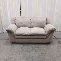 Plush Light Beige Three-Cushion Couch