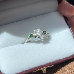 Natural Diamond Emerald Platinum Ring 