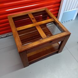 Wood End Table with Glass Insets