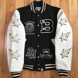 2015 Autumn Winter Leather Sleeve Bape Sta Varsity Jacket XL 