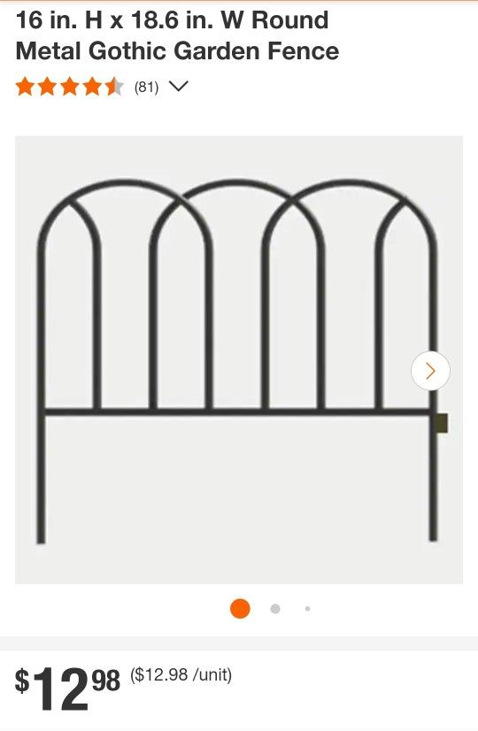 Vigoro
16 in. H x 18.6 in. W Round Metal Gothic Garden Fence, 24 Pieces