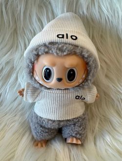POP MART Labubu - Sesame Bean - Macaron Series w/ ALO White Hoodie Beanie Outfit