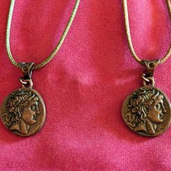 two New Alexander The Great Pendants On Rope Necklaces 