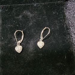 14K White Gold Diamond Heart Drop Earrings (A44)