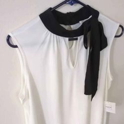 🖤 Perception Concept Womens Top XL Sleeveless White with black Tie Neckline 🖤 NEW