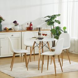 Homy Casa 5PC CHAD Dining Table Set 31.5" Matte White Dining Table with 4 Charlton Beige Dining Chairs