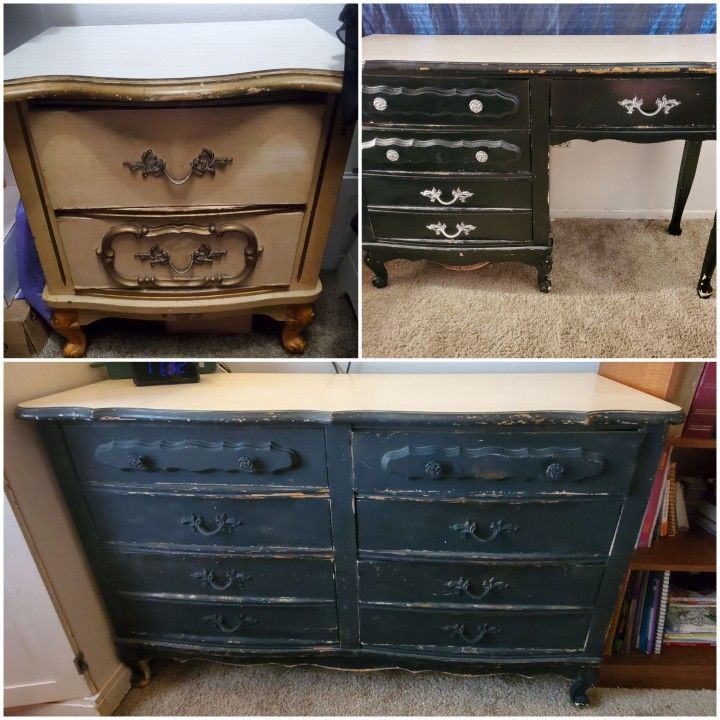 French Provencial desk, dresser, and Night Stand