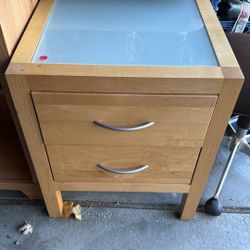 Nightstand With Cloudy Glass Top.  2 Drawer