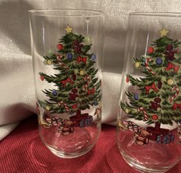 Vtg Set 8 Luminarc Noel Christmas Tree Holly Tumblers Coolers Rock Glasses 16 OZ