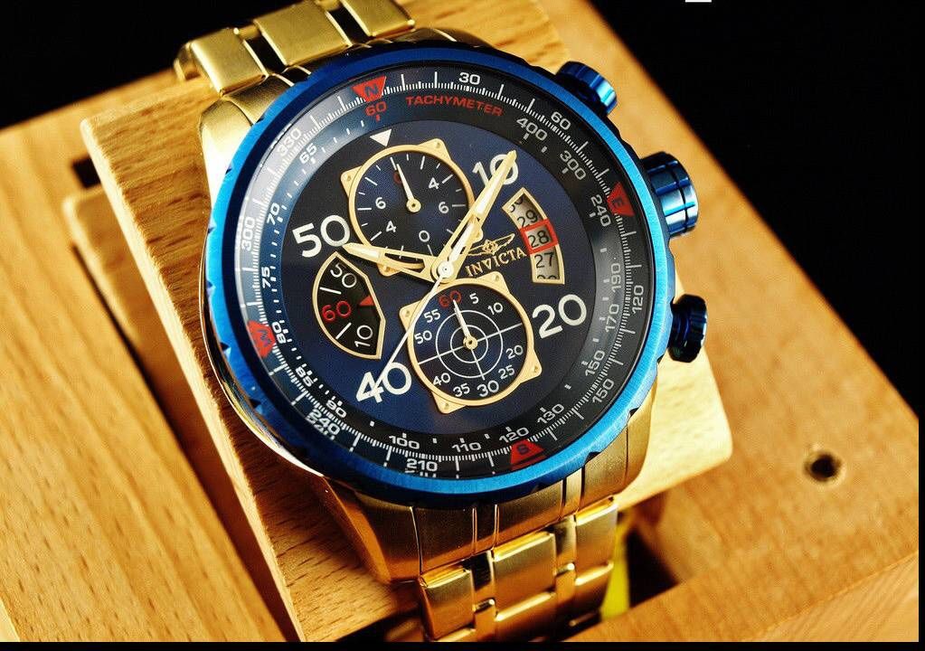 Brand New w/Box BigFace Invicta Aviator 18k Gold Chronograph Men’s Watch