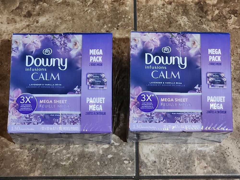Brand New Boxes of Downy Infusions Fabric Softener Dryer Sheets Lavender & Vanilla Bean Scent 130 count