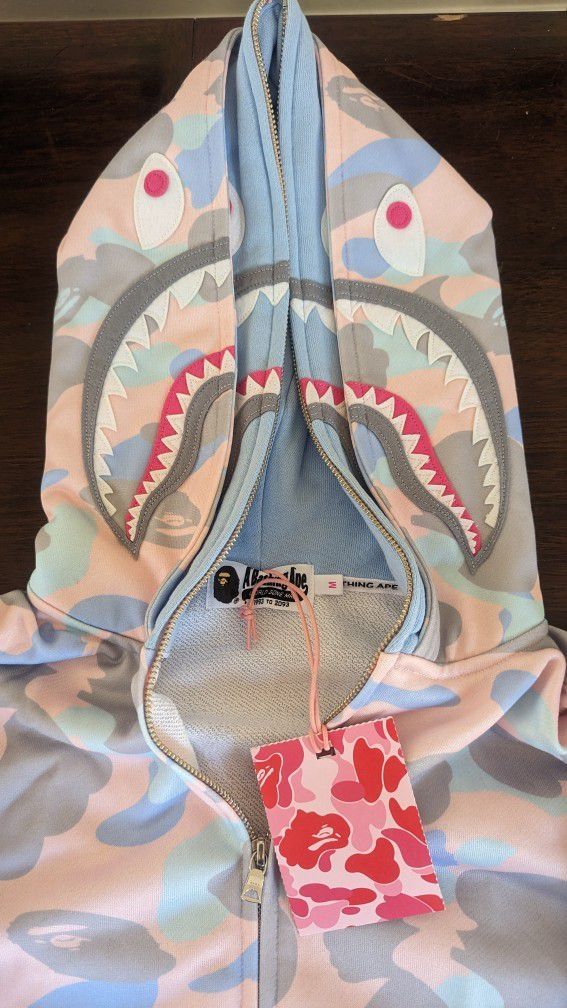 Bape Double Shark Hoodie Pastel Pink / Blue New Medium