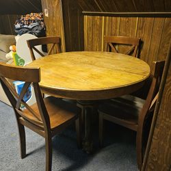 Vintage Solid Oak Round Dining Table w/ Carved Pedestal & Claw Feet