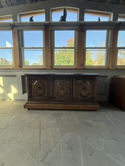 Vintage Mediterranean Oak 3 Door Credenza / Buffet