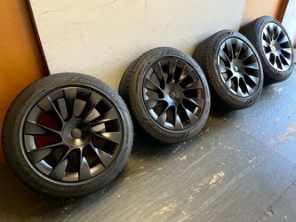 Tesla Model Y Induction Rims 20’Inch Satin Black Wheels Goodyear Assurance Tires