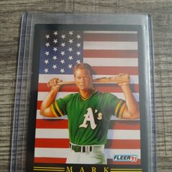 1991 Fleer Pro-Visions Mark McGwire baseball card, specifically card #4 in the set. This card features Mark McGwire in his Oakland A's Athletics