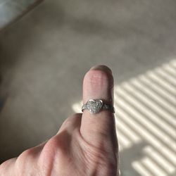Sterling Silver Heart Ring with Diamonds 