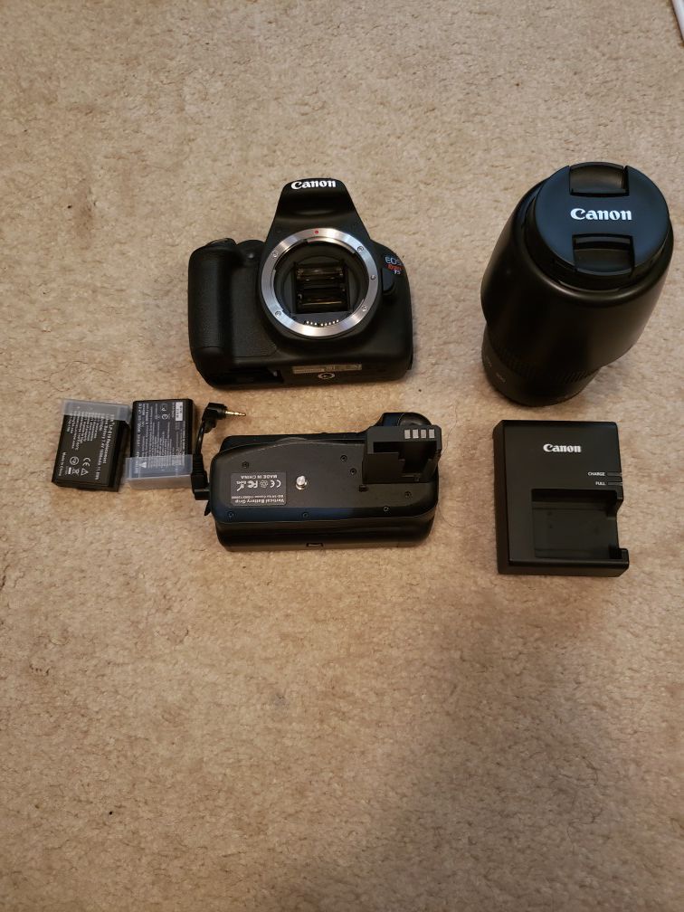 Canon EOS T5 with 75-300mm lens, battery pack