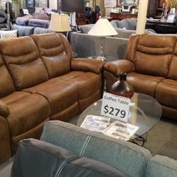 Brand New Brown Breathable Leather Manual Reclining Loveseat + Sofa 2PCs Set