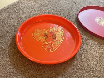 Red Tray With Adorable Two Hearts Patterns 