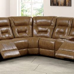 Brand New Brown Leather Reclining Sectional Sofa 