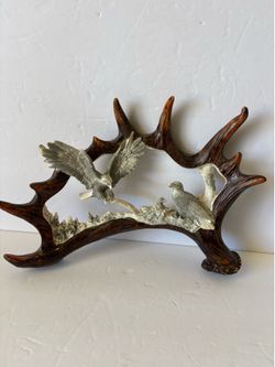 Decorative Moose Antler Carving Design Eagle Family