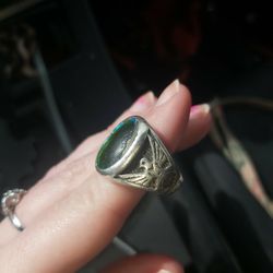 Sterling Silver Large Ring The Center Is A Green Stone? Abalone.