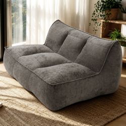 Double caterpillar sofa,Double Togo sofa,Cotton Linen Fabric Beanbag Couch for Living Room, Bedroom & Dorm, Cozy Fluffy Cloud Mini Couch,Dark Brown