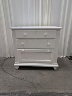 White Three-Drawer Nightstand Dresser with Beadboard Panel
