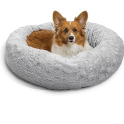 Best Friends by Sheri The Original Calming Donut Cat and Dog Bed in Lux Fur Gray, Medium 30x30