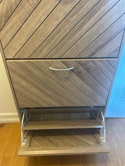 Modern 3-Tier Shoe Cabinet – Wood Finish Shoe Storage Organizer