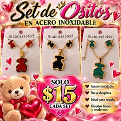 Stainless Steel Bear Necklace and Earring Set