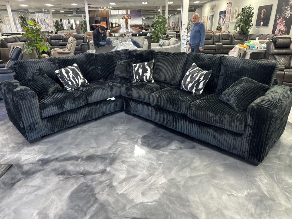 BRAND NEW BLACK CORDUROY SECTIONAL SAME DAY DELIVERY