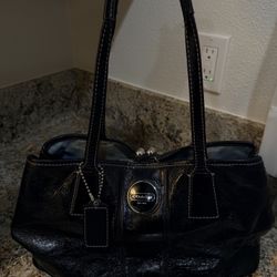 Coach signature c leather black double handle 