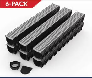 RELN Storm Drain Deep Series 5 in. W x 5.25 in. D x 39.4 in. L Channel Drain Kit with Gray Grate (6-Pack). New