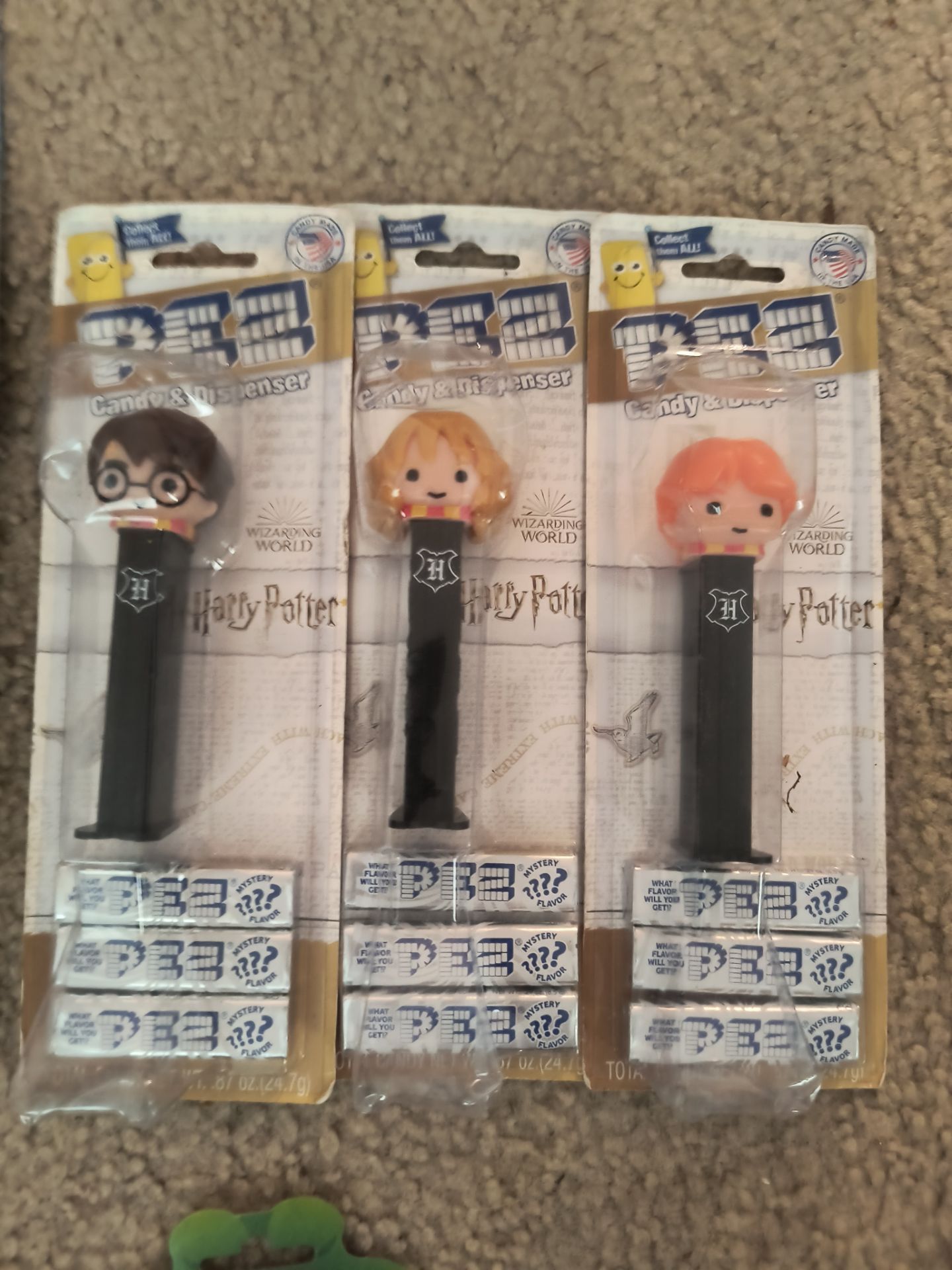 New in package set of three pez candy dispensers Harry Potter wizarding world Hermione Granger Ron