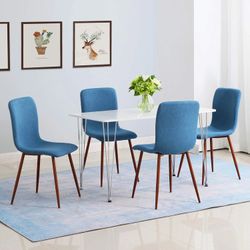 Set Of 4 Blue  Modern Upholstered Chair with Metal Legs [NEW]