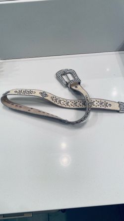 Cream Studded Belt with Rhinestone Buckle