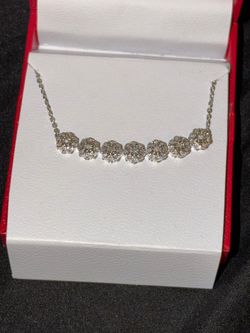 0.25ct Natural Diamond Silver Floral Cluster Necklace